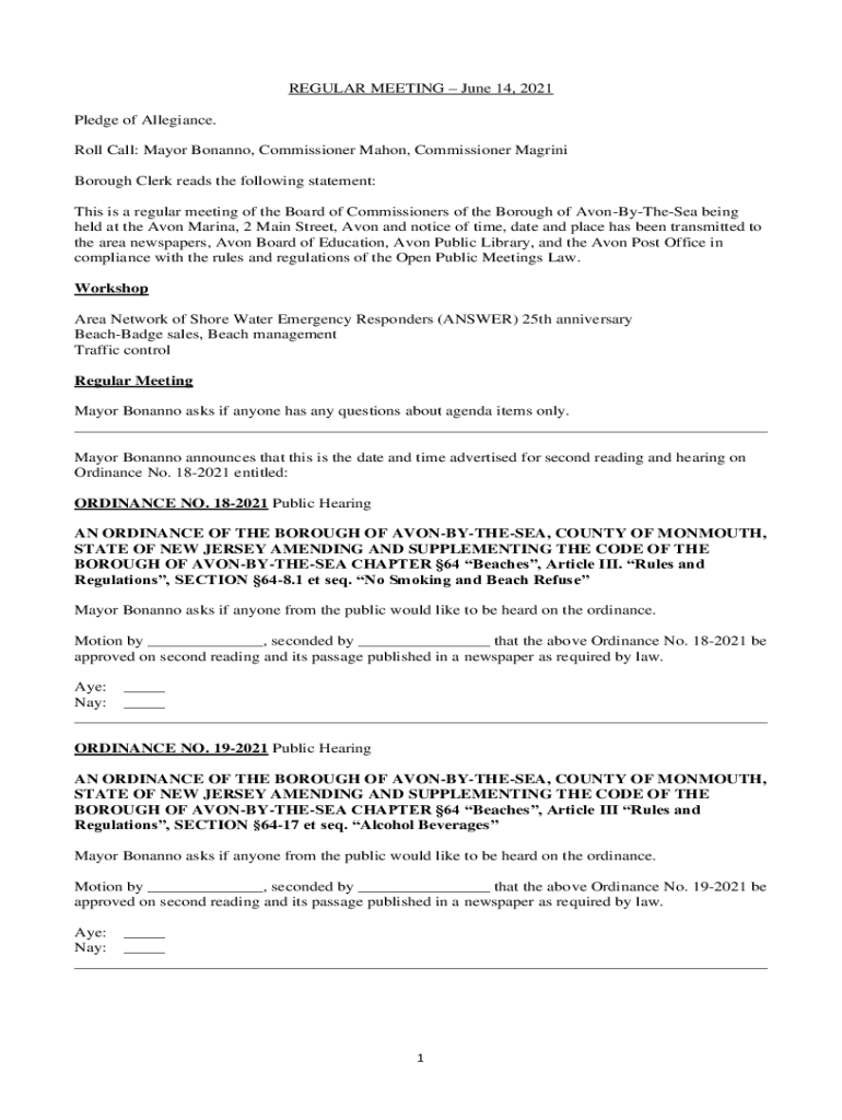 Fillable Online ORDINANCE OF THE BOROUGH OF