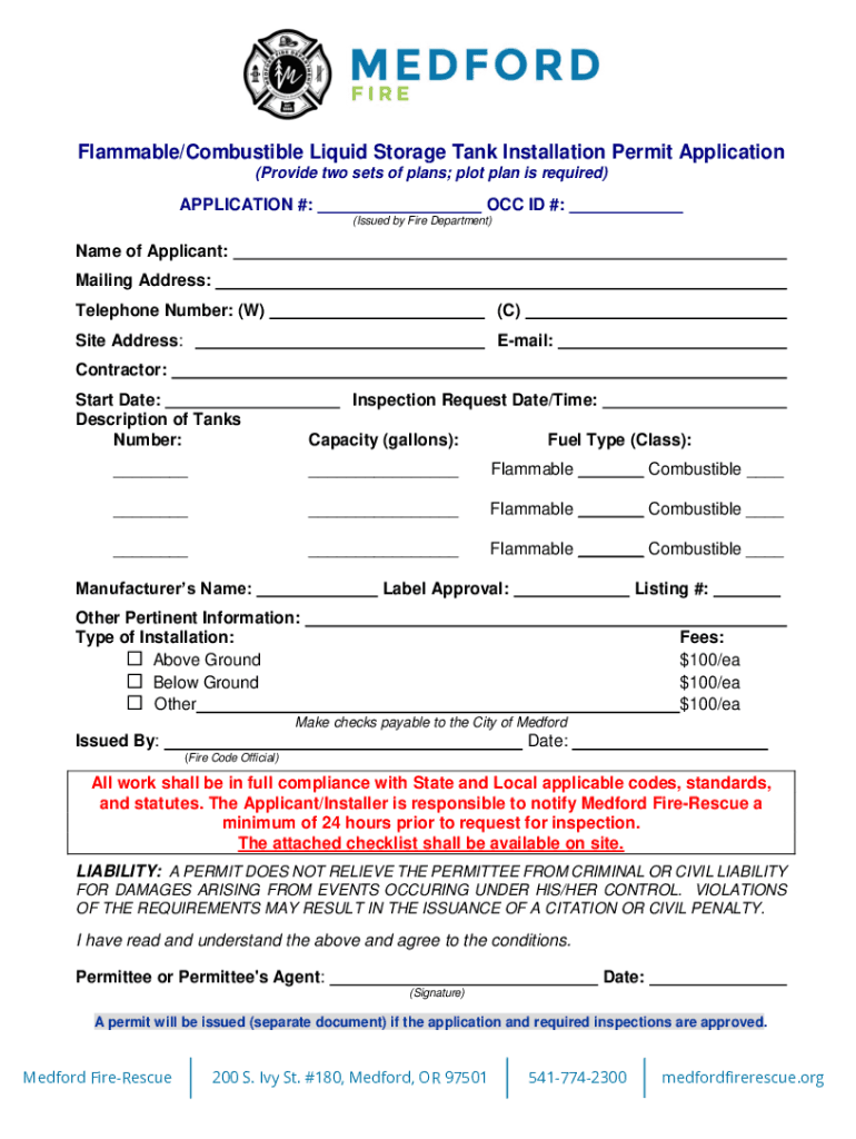Fillable Online Liquid Storage Tank Installation Permit Application Fax