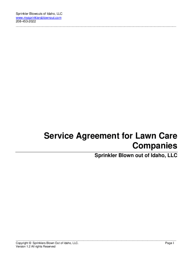 Fillable Online Service Agreement for Lawn Care Companies Fax Email