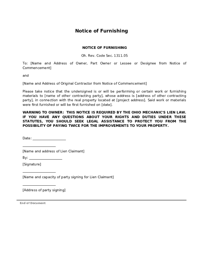 Notice Furnishing US Legal s Doc