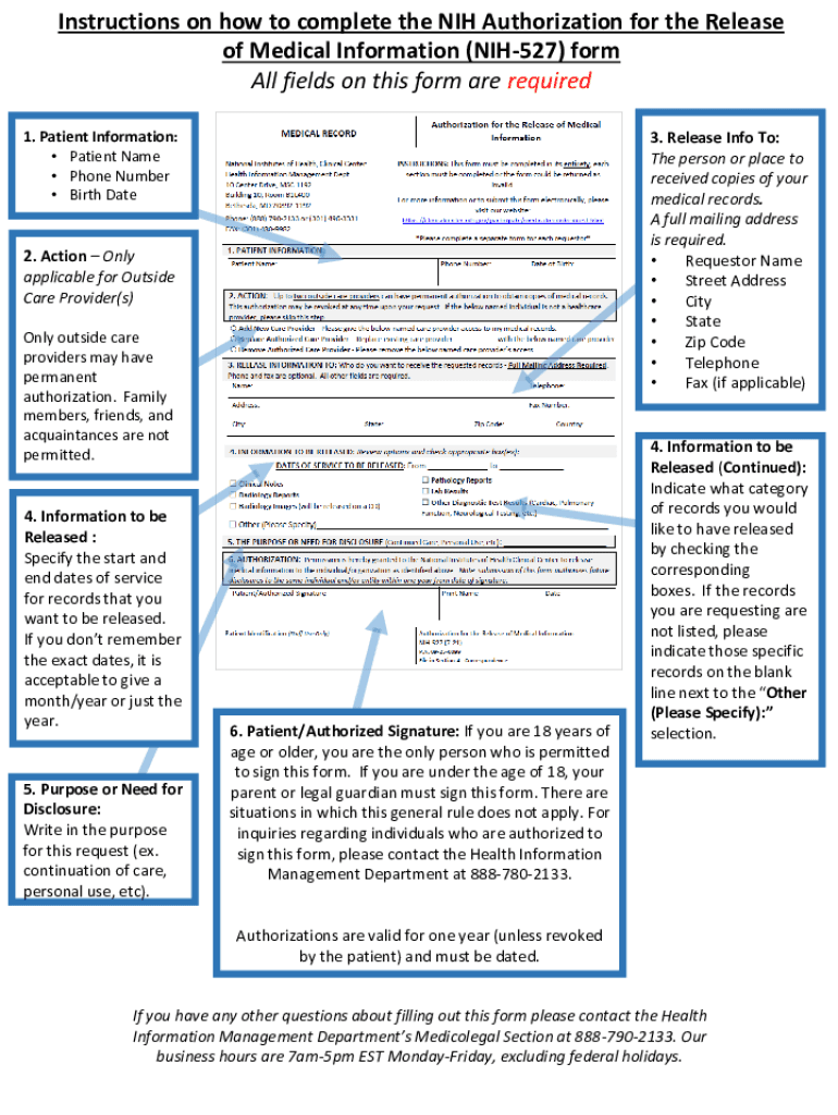 Fillable Online Instructions on how to complete the NIH Authorization