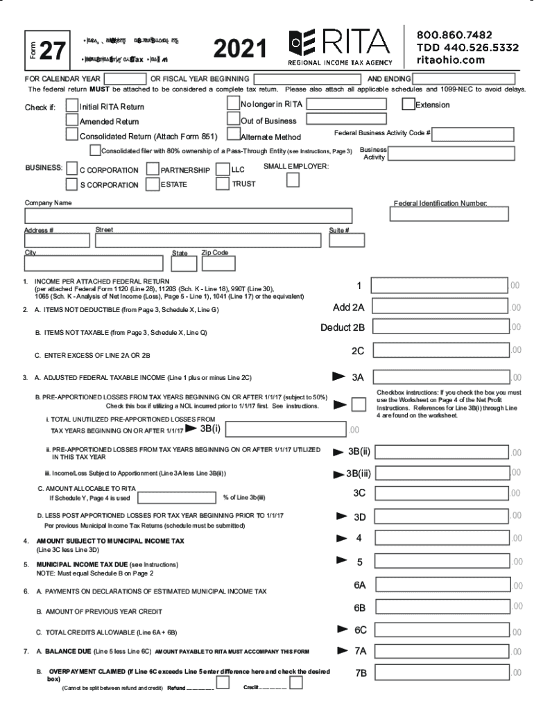 Fillable Online OH RITA 27 20202022 Fill out Tax Template OnlineUS
