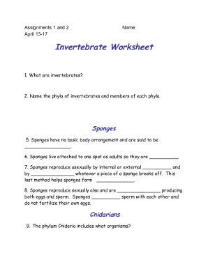 Fillable Online Vertebrates and Invertebrates WorksheetsVertebrates and