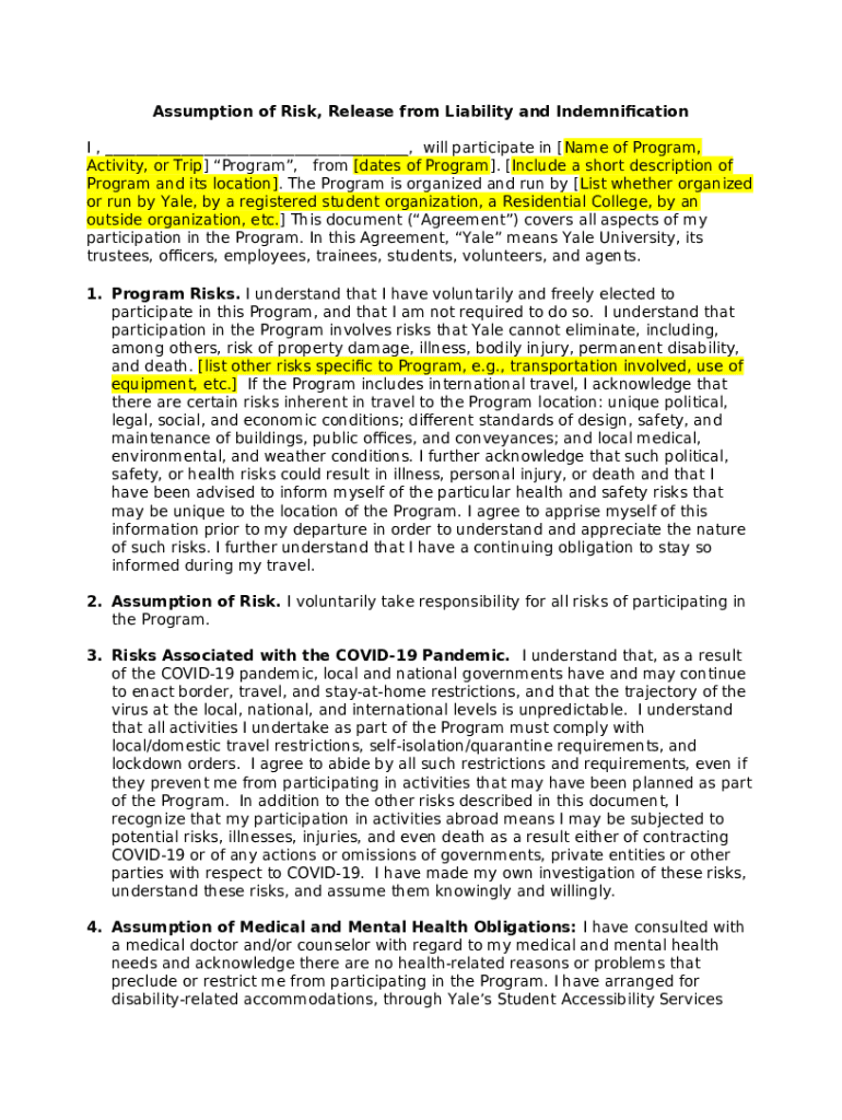 Assumption of Risk, Waiver and ReleaseColumbia Finance Doc Template