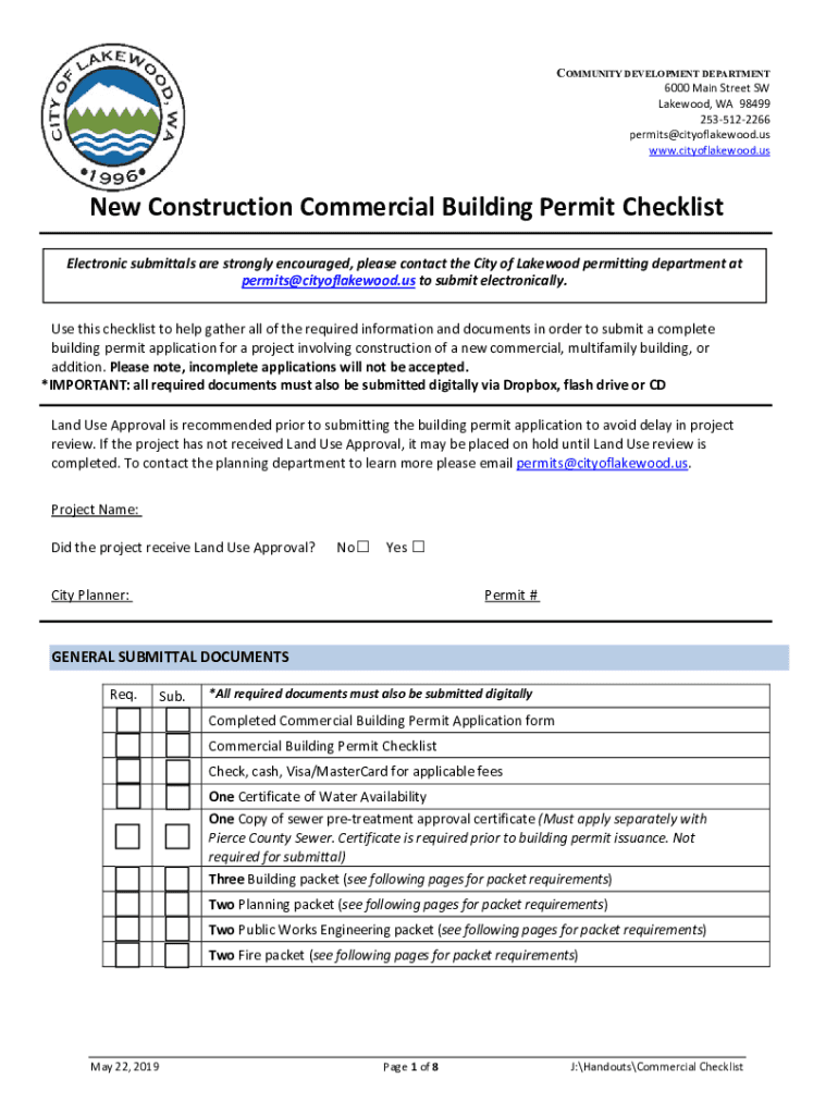 Fillable Online Permit Center & Current Planning City of Lakewood Fax