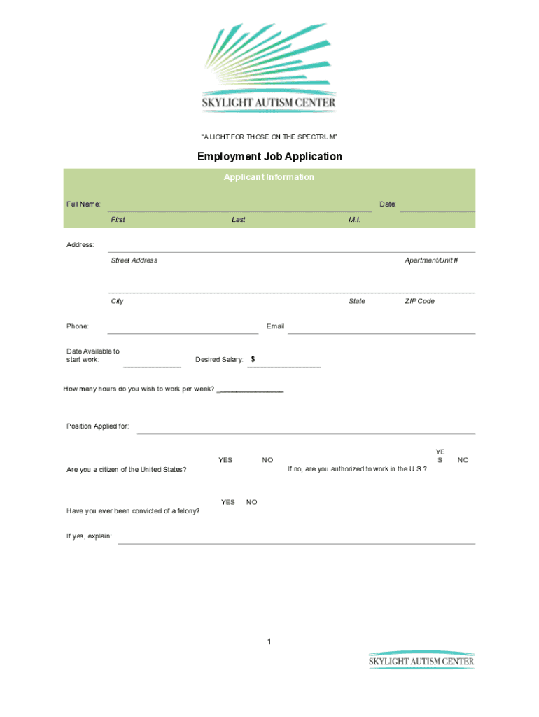 Fillable Online Skylight Job Application Fax Email Print pdfFiller