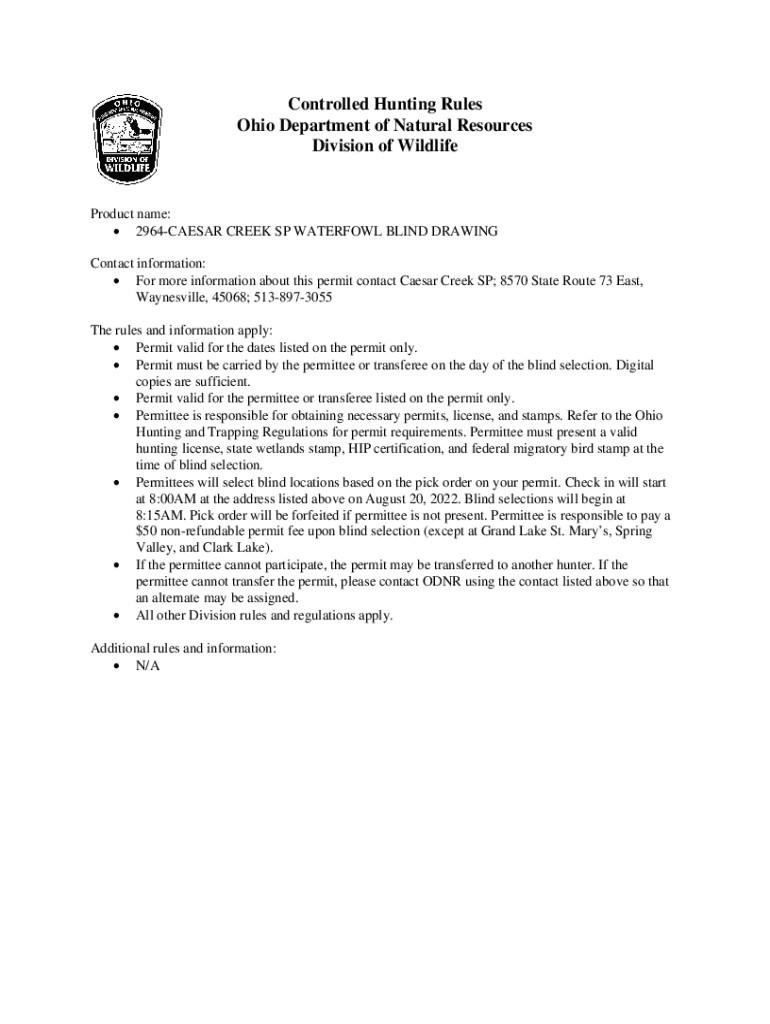 Fillable Online Controlled Hunting Rules Ohio Department of Natural