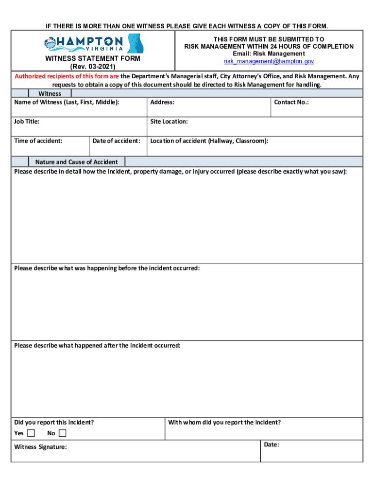 Fillable Online WITNESS STATEMENT FORM (Rev. 032021) Authorized