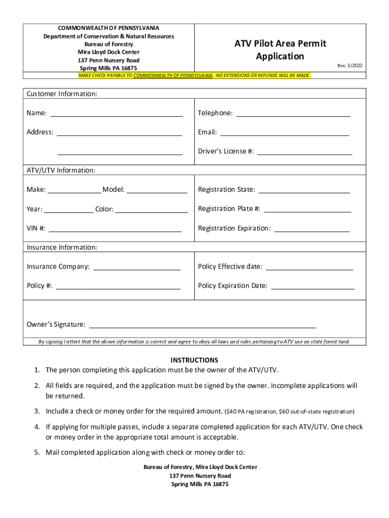 Fillable Online ATV Pilot Area Permit Application Fax Email Print pdfFiller