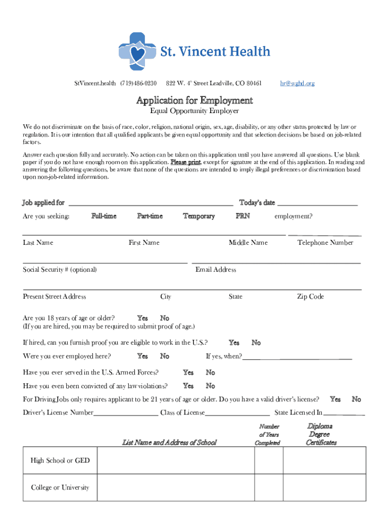 Fillable Online th Street Leadville, CO 80461 Application