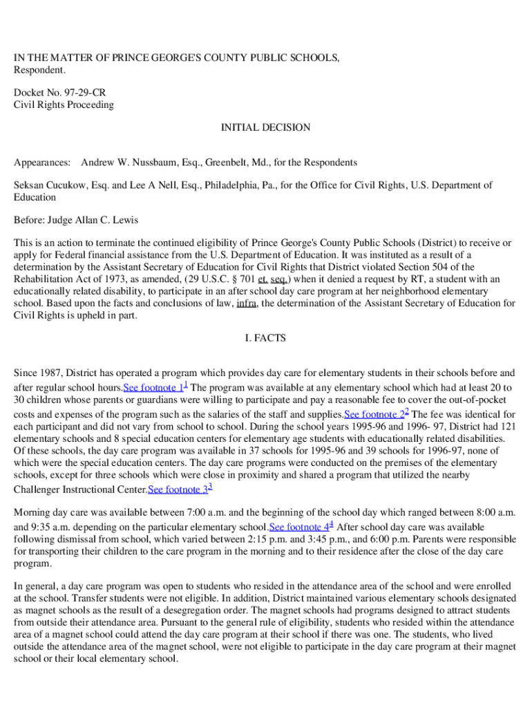 Fillable Online Prince County Public Schools, Dkt. No. 9729