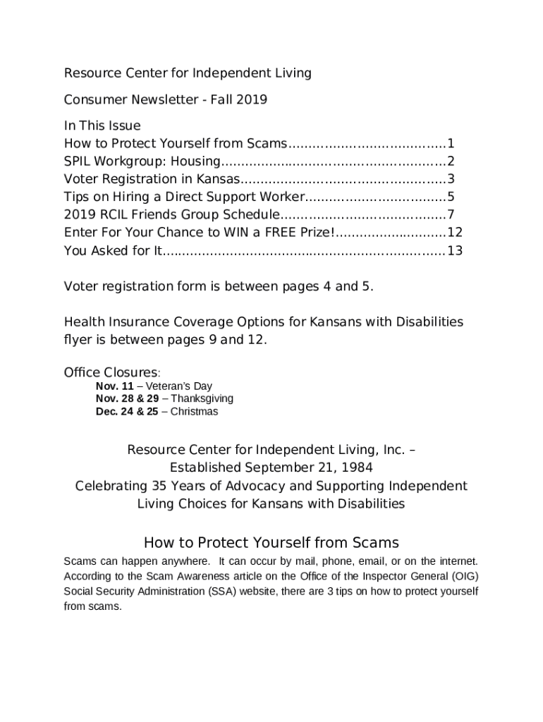 The Resource Center for Independent Living RCIL Doc Template pdfFiller