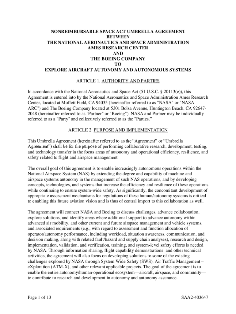 Fillable Online NONREIMBURSABLE ANNEX TWO UNDER UMBRELLA AGREEMENT NO