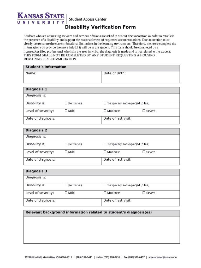 Disability Verification Kansas State University Doc Template pdfFiller