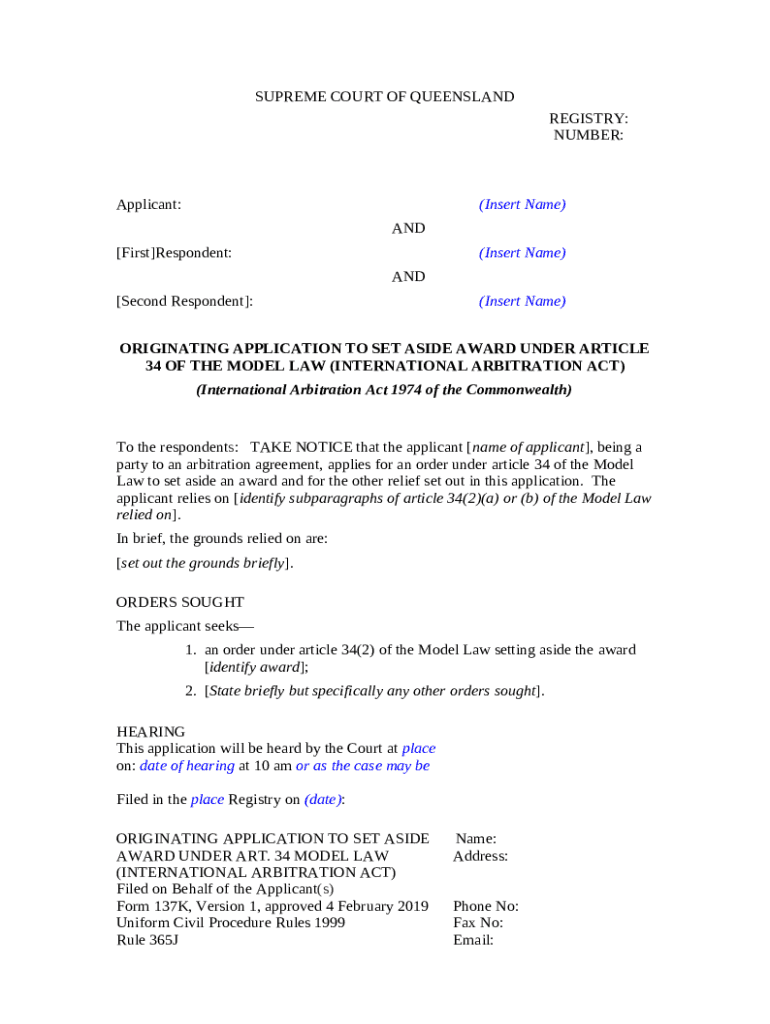Uni Civil Procedure Rules 1999 137K Originating application to set
