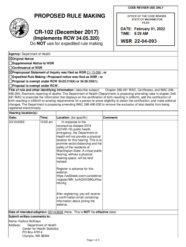 Fillable Online fortress wa CODE REVISER USE ONLY PROPOSED RULE MAKING