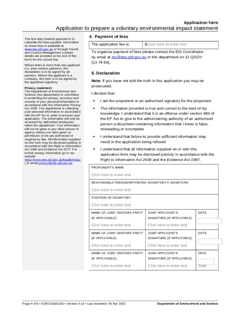 Application to prepare a voluntary environmental impact statement. This