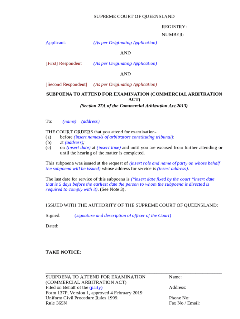 Uni Civil Procedure Rules 1999 137G Subpoena to attend for Doc