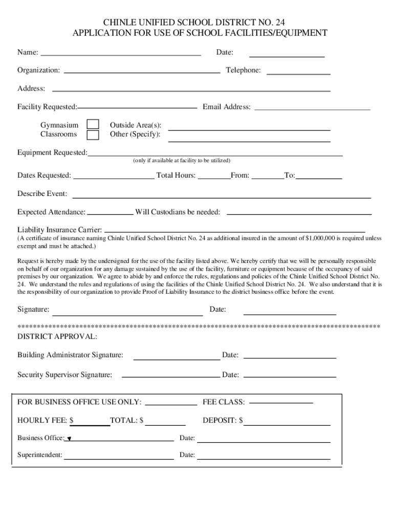 Fillable Online FacilityUsageFormRequest.pdf Chinle Unified School