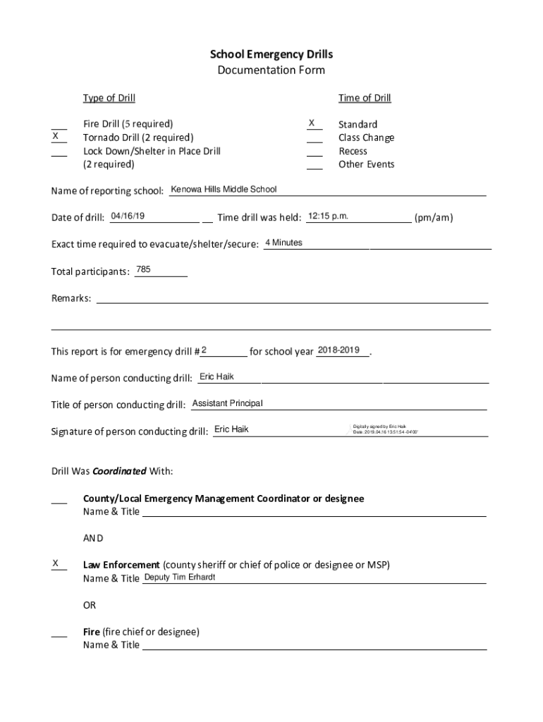 Fillable Online School Emergency Drills. Documentation Form Fax Email Print pdfFiller