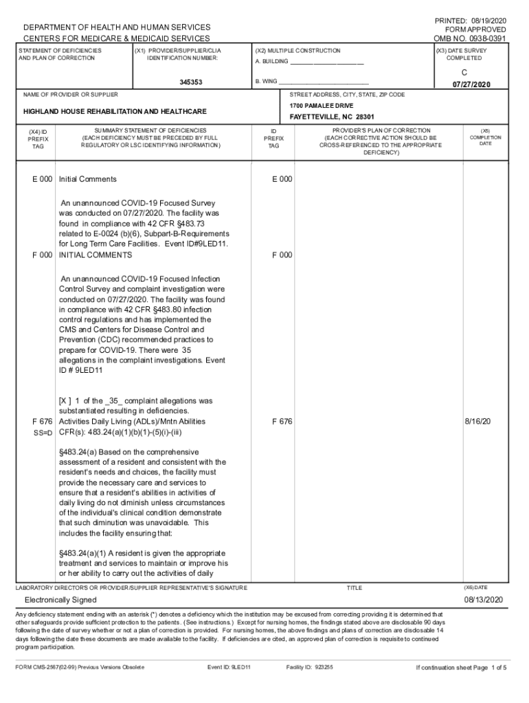 Fillable Online HIGHLAND HOUSE REHABILITATION AND HEALTHCARE Fax Email