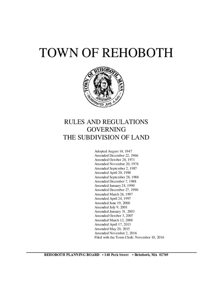 Fillable Online www.truroma.govplanningboardfilesREGULATIONS GOVERNING THE SUBDIVISION OF LAND