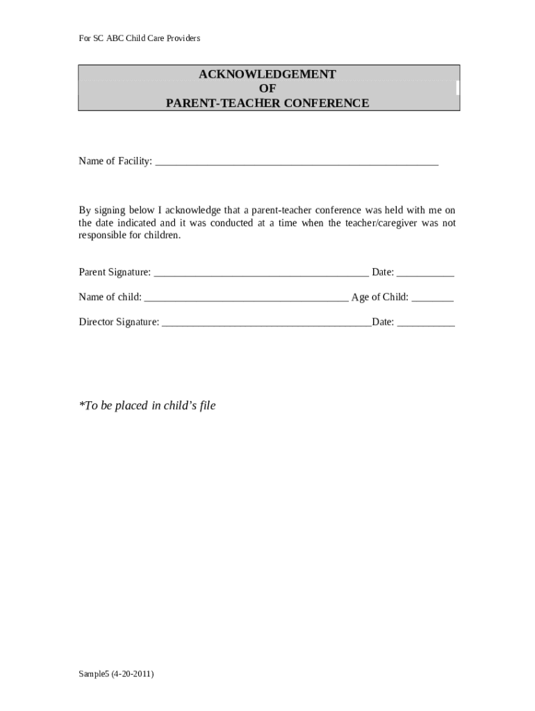 ACKNOWLEDGEMENT FOR RECEIPT OF EMPLOYEE HANDBOOK SC Child Care Doc