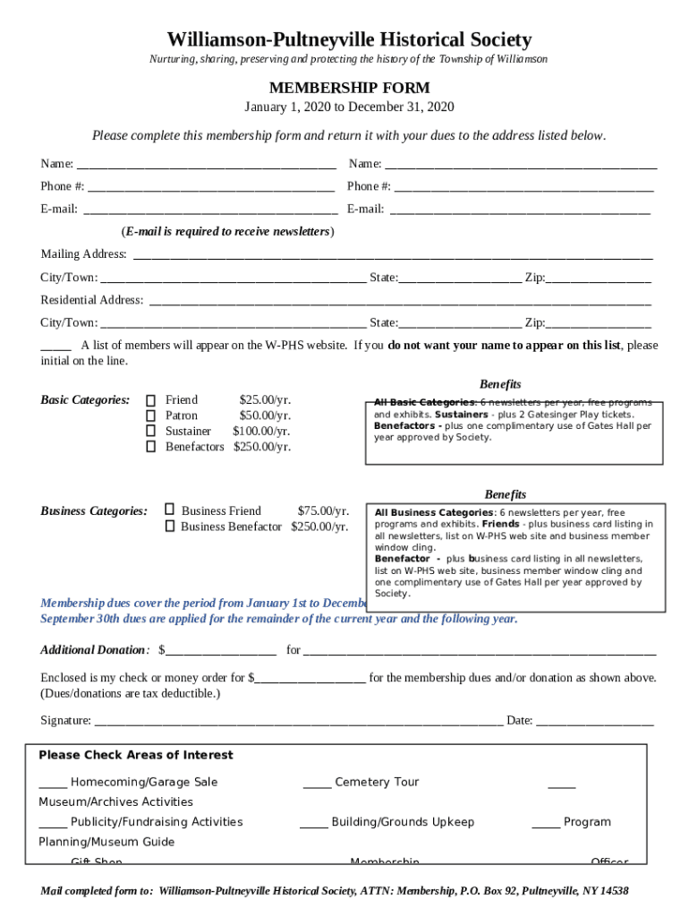WilliamsonPultneyville Historical Society WPHS Doc Template pdfFiller