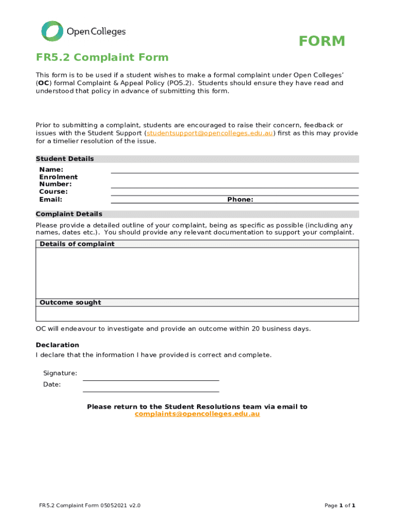 FR5.2 Complaint Amazon  Services Doc Template pdfFiller