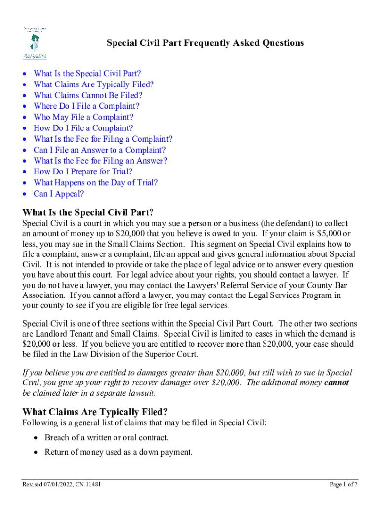 Fillable Online What Is the Special Civil Part Fax Email Print pdfFiller