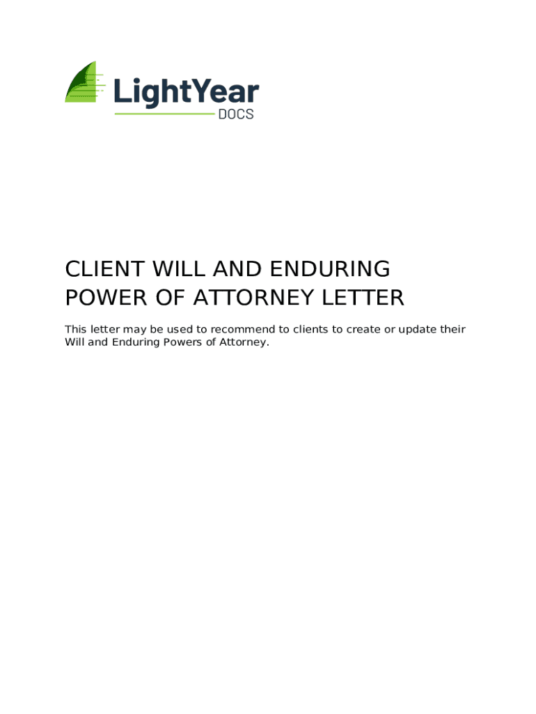 CLIENT WILL AND ENDURING POWER OF ATTORNEY LETTER Doc Template pdfFiller