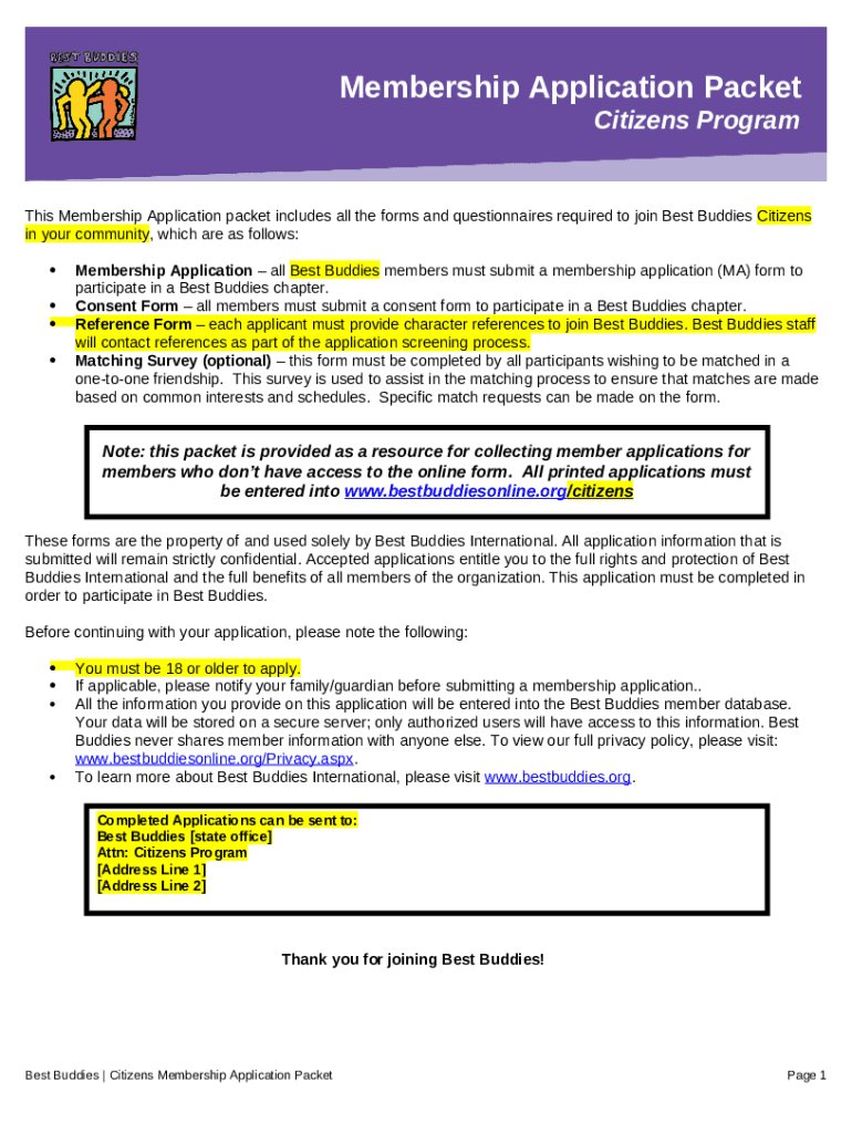 Best Buddies Membership Application Doc Template pdfFiller