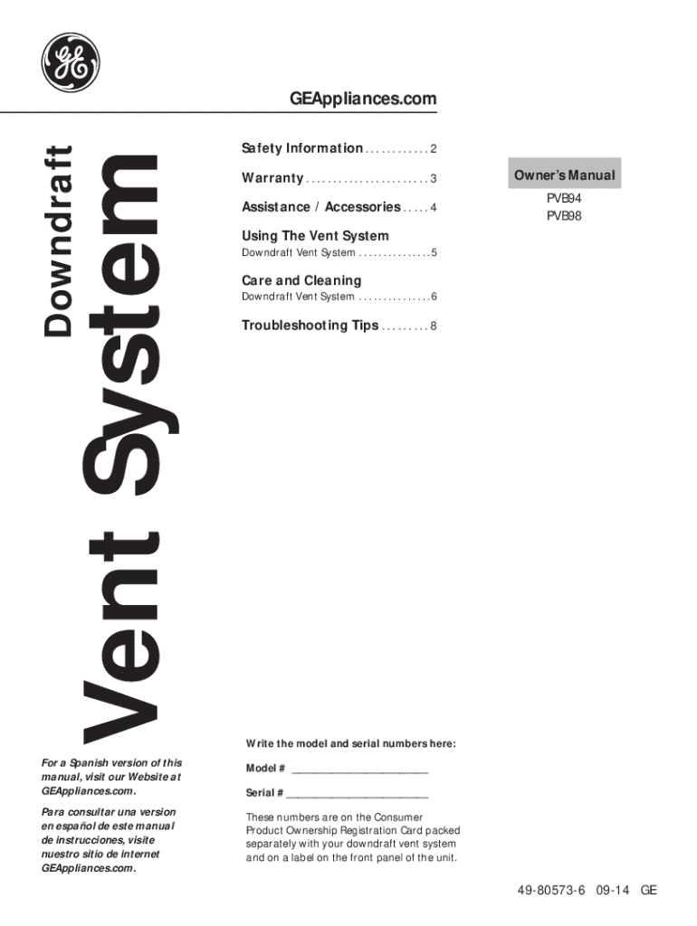 Fillable Online Safety Instructions Downdraft Vent System GE
