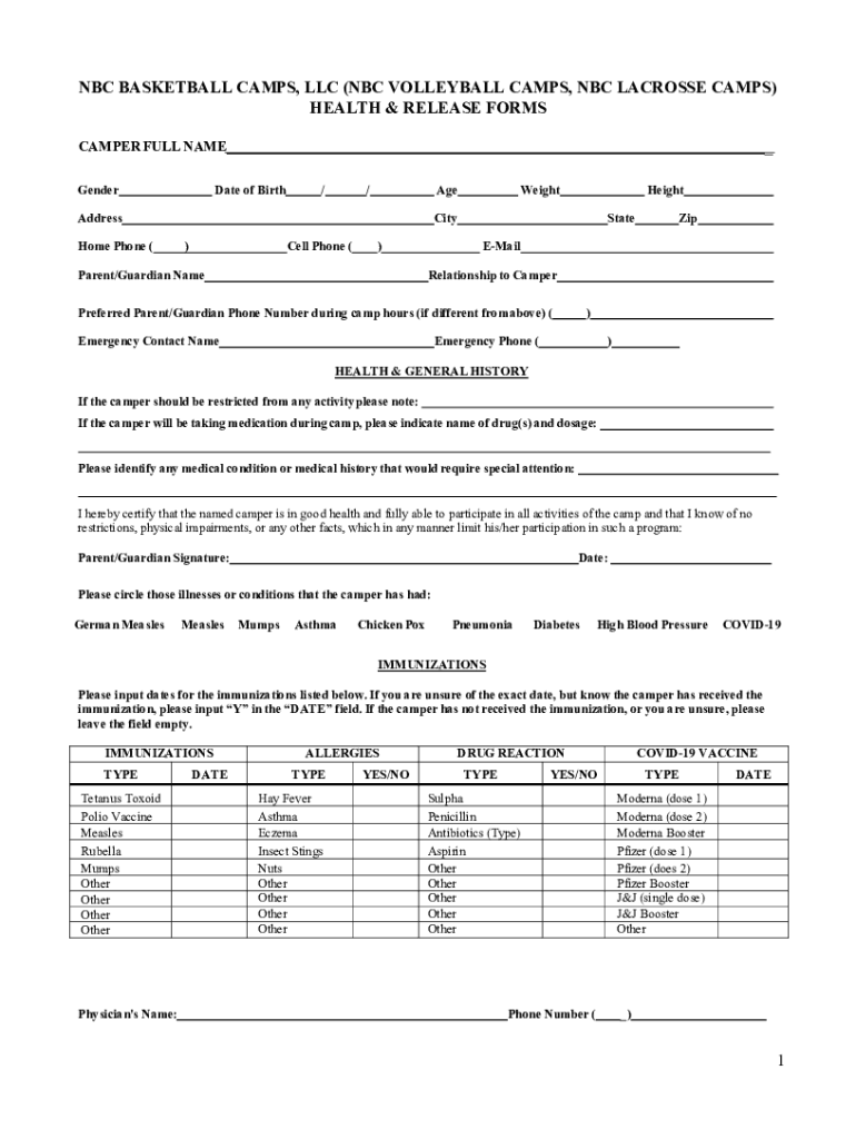 Fillable Online NBC BASKETBALL CAMPS, LLC (NBC VOLLEYBALL CAMPS, NBC
