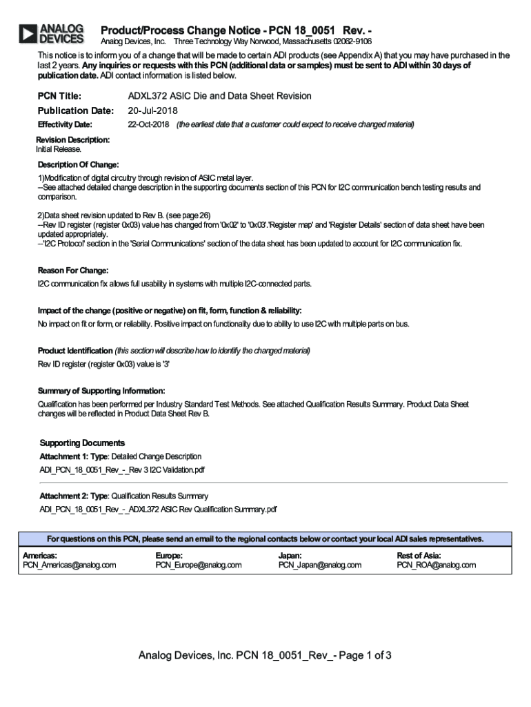 Fillable Online Product/Process Change Notice PCN 18 0171 Rev. A