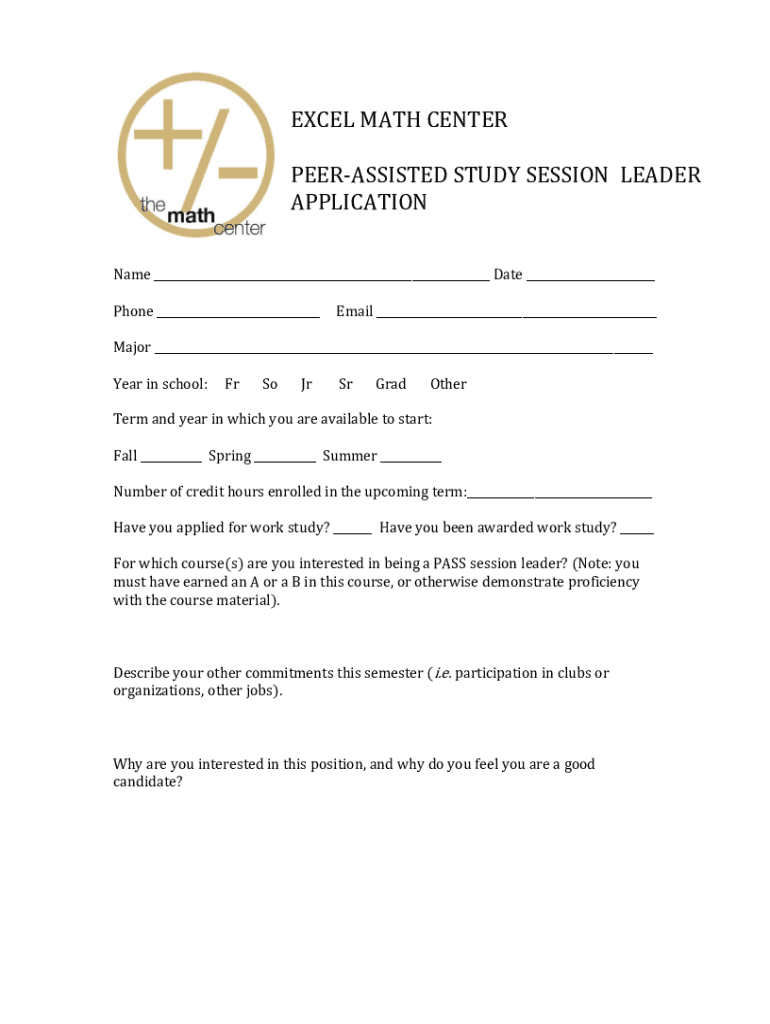 Fillable Online mathcenter.uccs.edusitesgEXCEL MATH CENTER PEER