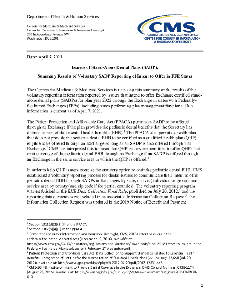 Fillable Online Issuers of StandAlone Dental Plans (SADP) Summary