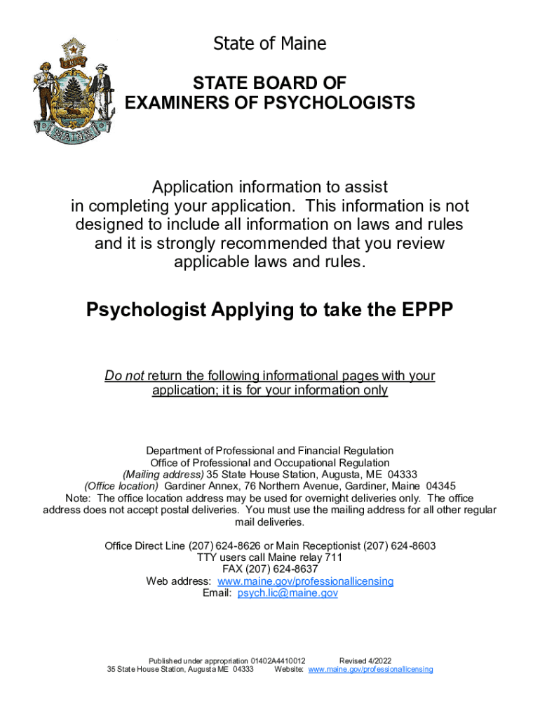 Fillable Online Psychologist Applying to take the EPPP Maine.gov Fax