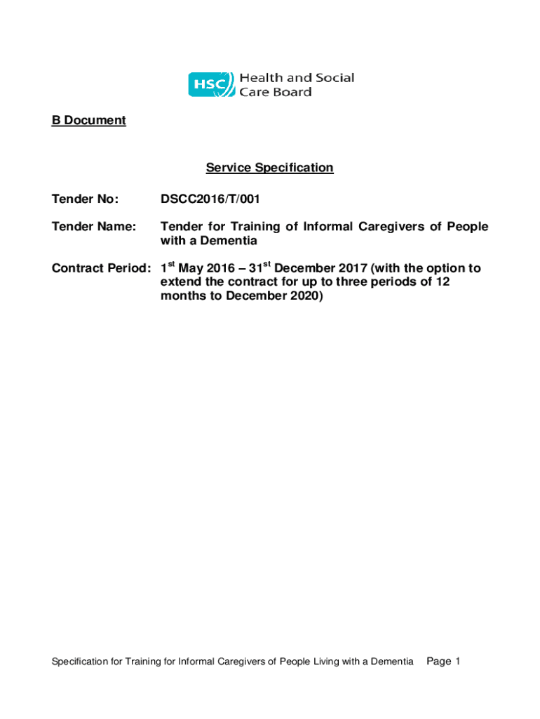 Fillable Online hscbusiness hscni Service Specification Tender Name Tender for Training of