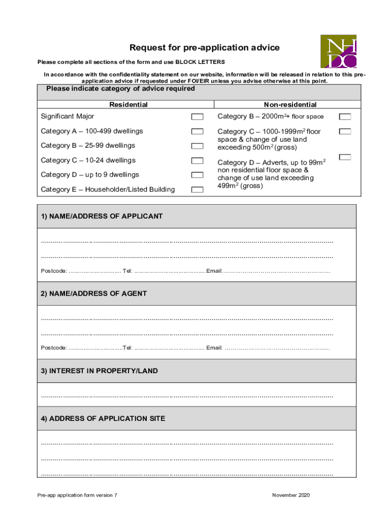 Fillable Online Request for preapplication advice North Herts