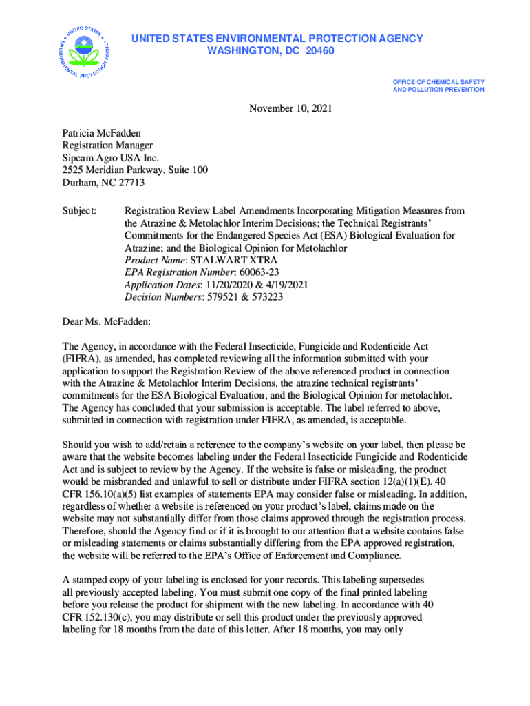 Fillable Online US EPA, Pesticide Product Label, STALWART XTRA,11/10