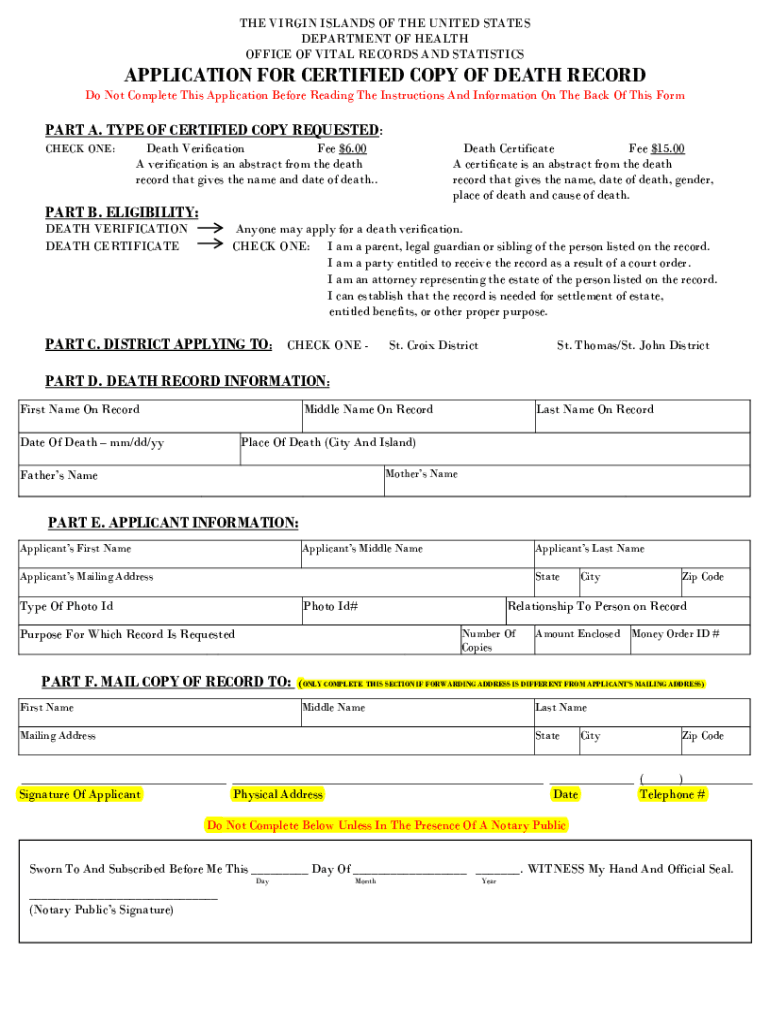 Fillable Online Virgin Islands Birth Certificate Fill Online