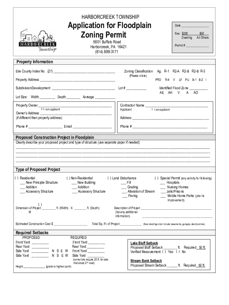 Fillable Online Application for Floodplain Zoning Permit Harborcreek