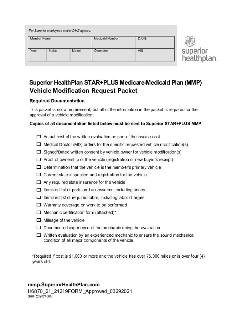 Fillable Online SHP STAR+PLUS MedicareMedicaid Plan (MMP) Vehicle