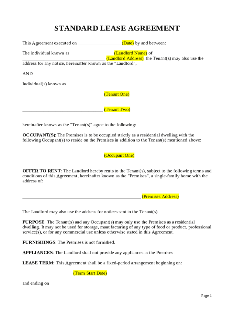 Free Standard Residential Lease Agreement Template Doc Template pdfFiller