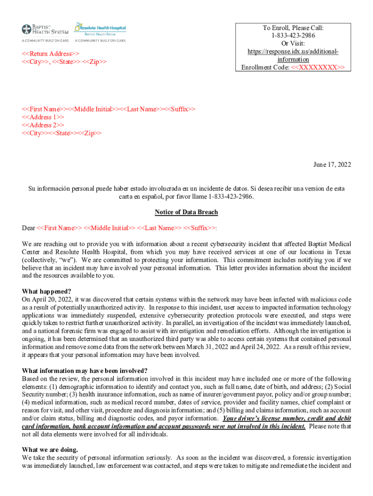 Fillable Online BaptistMedicalCenterandResoluteHealthHospital