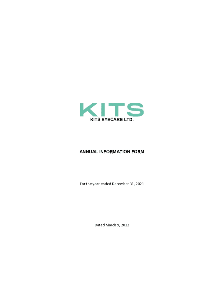 Fillable Online KITS EYECARE LTD. ANNUAL INFORMATION FORM Fax Email