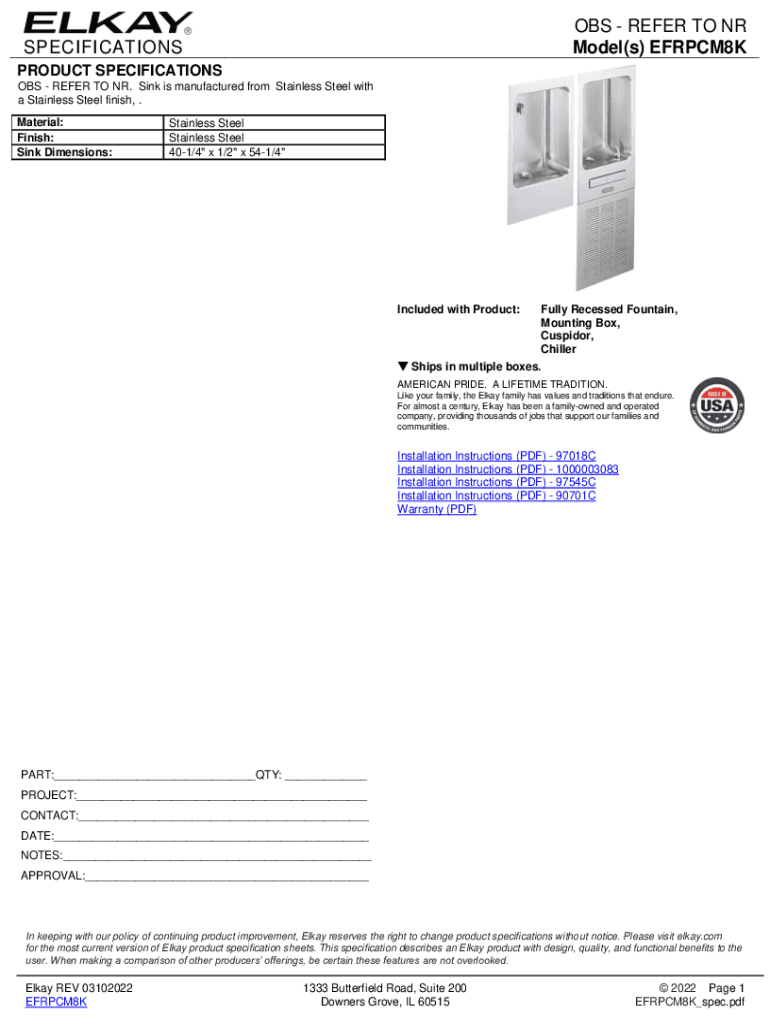 Fillable Online Elkay Cooler Wall Mount Fully Recessed NonFiltered 8