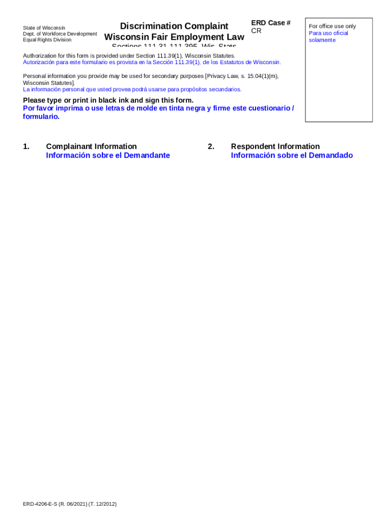 ERD4206ES, Discrimination Complaint Fair Employment. This should
