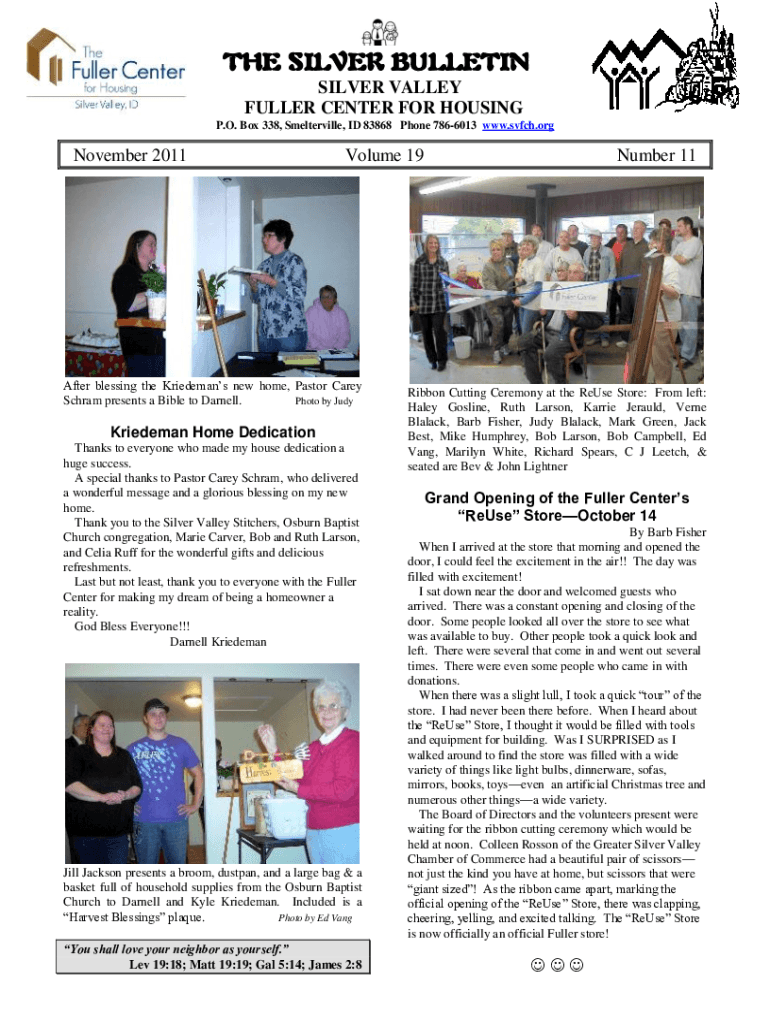 Fillable Online Silver Valley, Idaho The Fuller Center for Housing